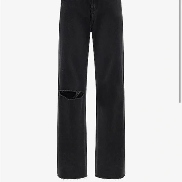 Express Black Wide Leg Distressed Jeans - Picture 5 of 7